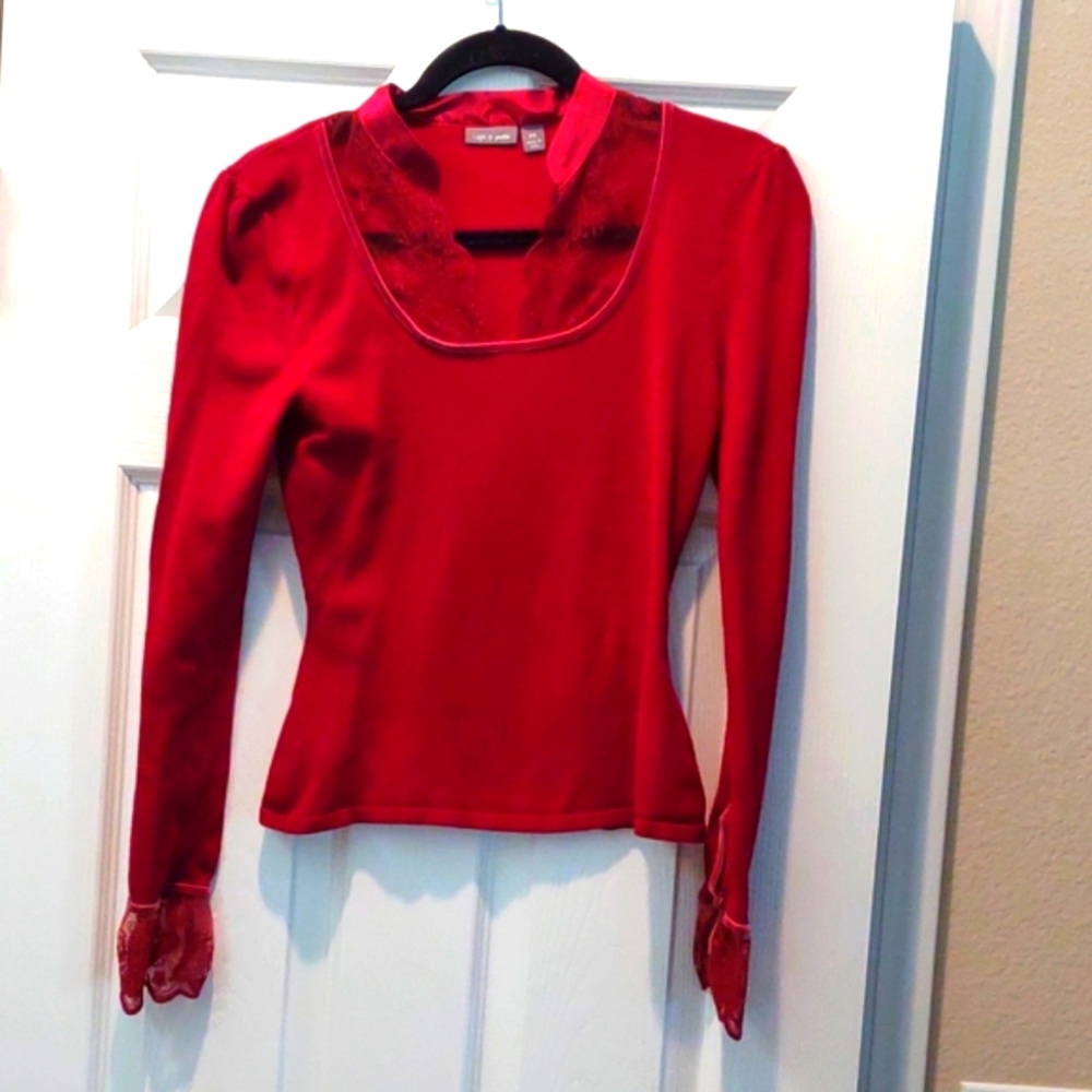 apt.9 petiteS Bugandy Lace Velvet Cotton Top